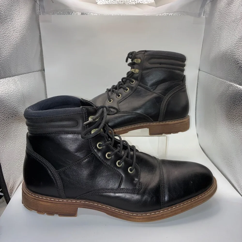 Sonoma Goods‎ For Life Mens Black Cap Toe Lace Up Combat Boots Padded Collar